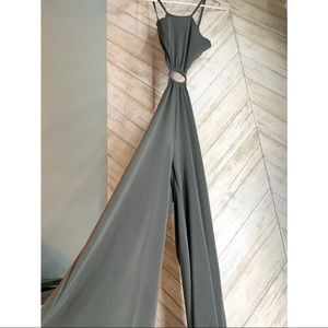 Kitty- Gray Cutout Straight Leg Jumpsuit